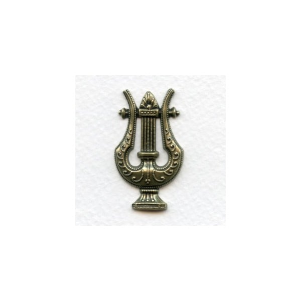 ^Vintage Rare Large Lyre Oxidized Brass Stamping (1)