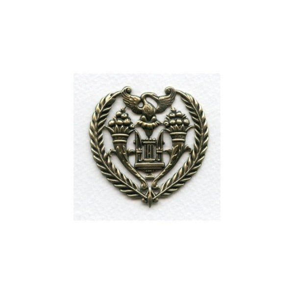 ^Vintage Rare Ornate French Royal Crest Oxidized Brass Stamping (1)