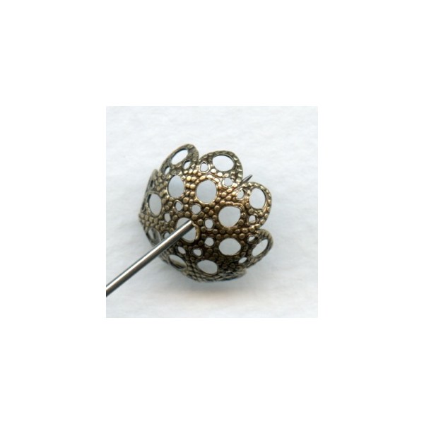 Round Filigree Bead Caps 14mm Oxidized Brass (12) - Image 2