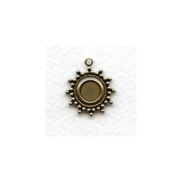 Bead Detail Oxidized Brass 7mm Setting Pendants (6)