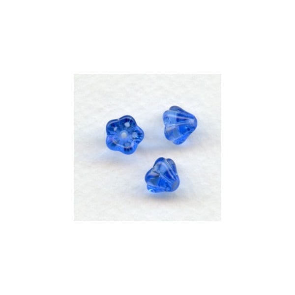 ^Sapphire Czech Glass Bead Caps Tulip Beads 6x8mm (24)