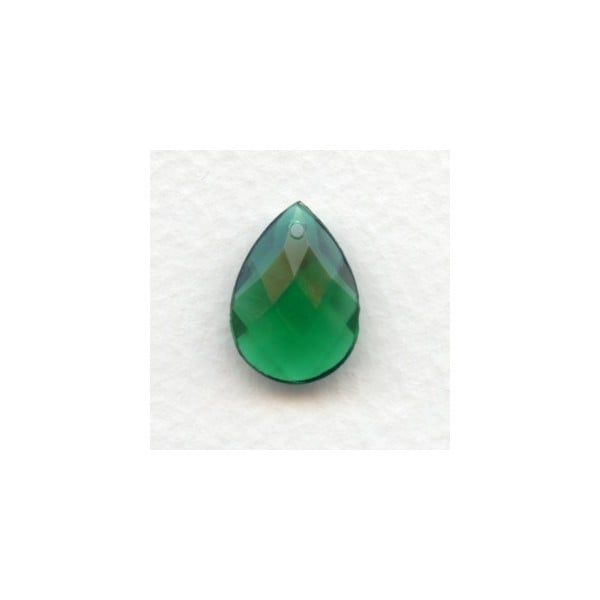 Emerald Briolette Pear Shape Glass Pendant 18x13mm