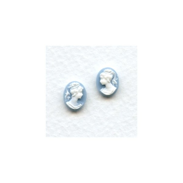 Cameos Girl in a Ponytail 10x8mm White on Blue (6 sets)