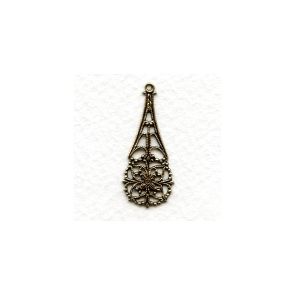 Delicate Filigree Drop 32mm Oxidized Brass (6)