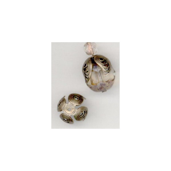 Grand Filigree Petals 13mm Bead Cap Oxidized Brass (6) - Image 3