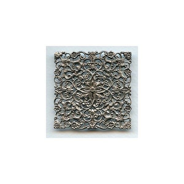 Large Ornate Filigree Square Oxidized Silver (1)