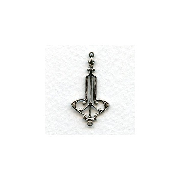 Elaborate Filigree Deco Style Connectors Oxidized Silver (6)