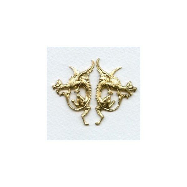 Gothic Style Dragon Stampings Raw Brass (1 set)
