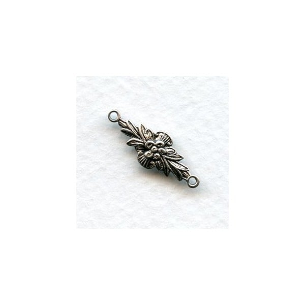Connectors Floral Details 2 Loops Oxidized Silver (6)