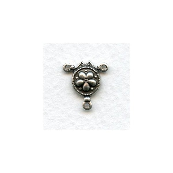 Fancy Three Loop Connectors 14mm Oxidized Silver (6)