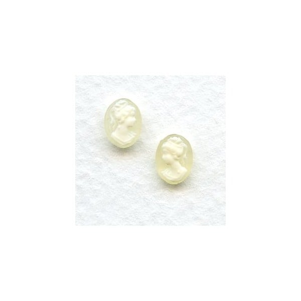 Cameos Girl in a Ponytail 8x6mm Ivory on Matte Crystal