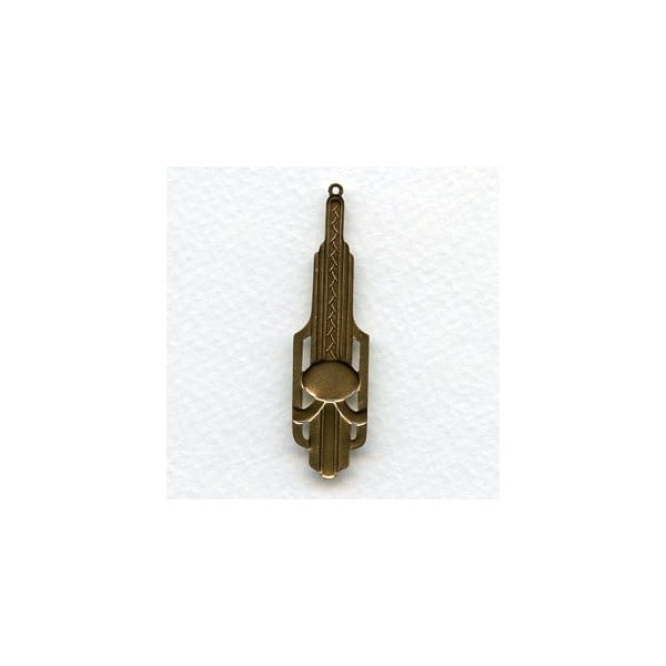 Dramatic Art Deco Oxidized Brass Pendant Drops (2) - Image 2