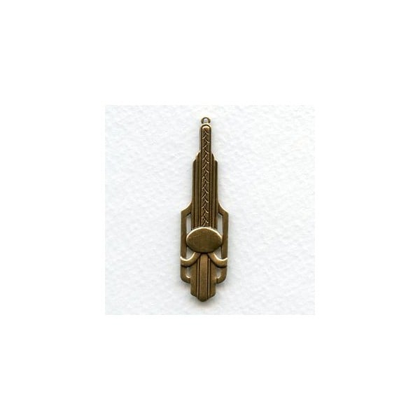 Dramatic Art Deco Oxidized Brass Pendant Drops (2)