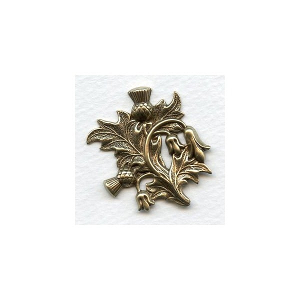 Thistle Flower Scottish Emblem Oxidized Brass 37mm (1)