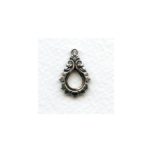 Gothic Detail Oxidized Silver Pendant Drops 19mm (6)
