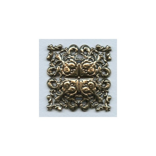 Ornate Domed Square Stamping Oxidized Brass