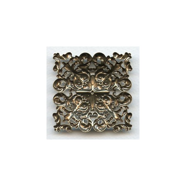 Ornate Domed Square Stamping Oxidized Brass - Image 2