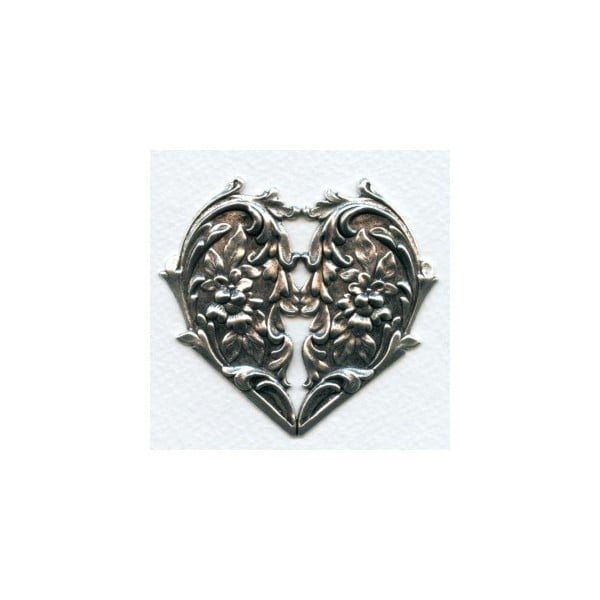 Heart and Flowers Oxidized Silver Stamping 65mm (1)