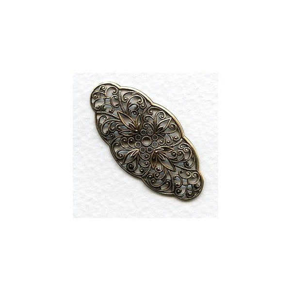 Rare Vintage Filigree 40mm Oval French Oxidized Brass (1)