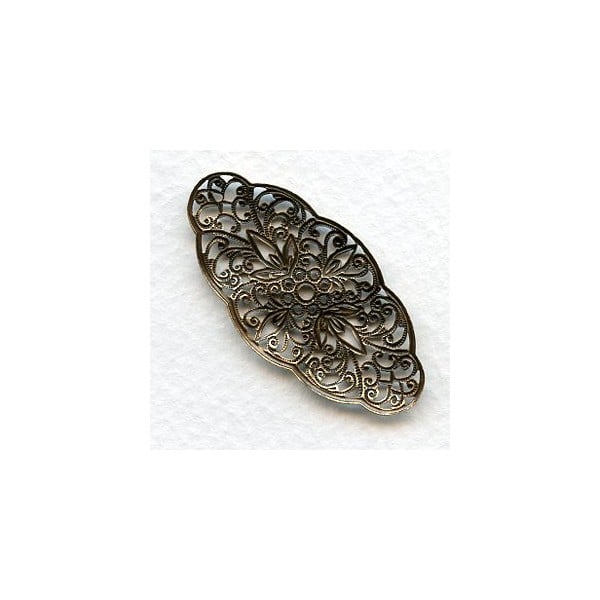 Rare Vintage Filigree 40mm Oval French Oxidized Brass (1) - Image 2