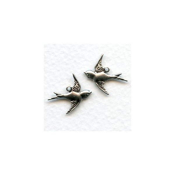 Flying Bird Pendants Oxidized Silver (6 Pairs)