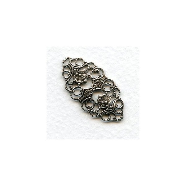 Ornate Flat Filigree Connector 32mm Oxidized Silver (6)