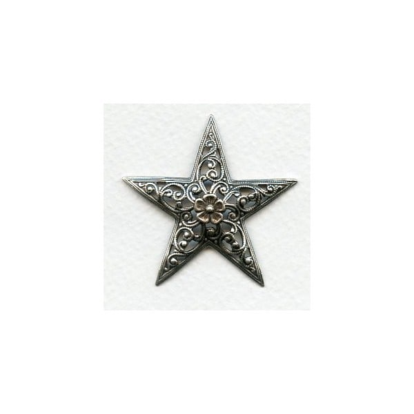 Filigree Floral Star 45mm Stamping Oxidized Silver (1)