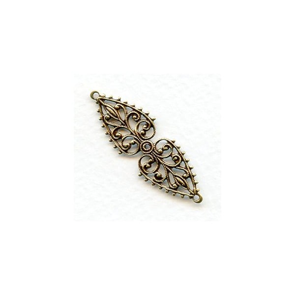 Oval Filigree Connector or Bail Oxidized Brass 37mm (6)