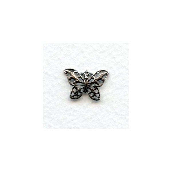 Filigree 15mm Butterfly Pendants Oxidized Silver (6)