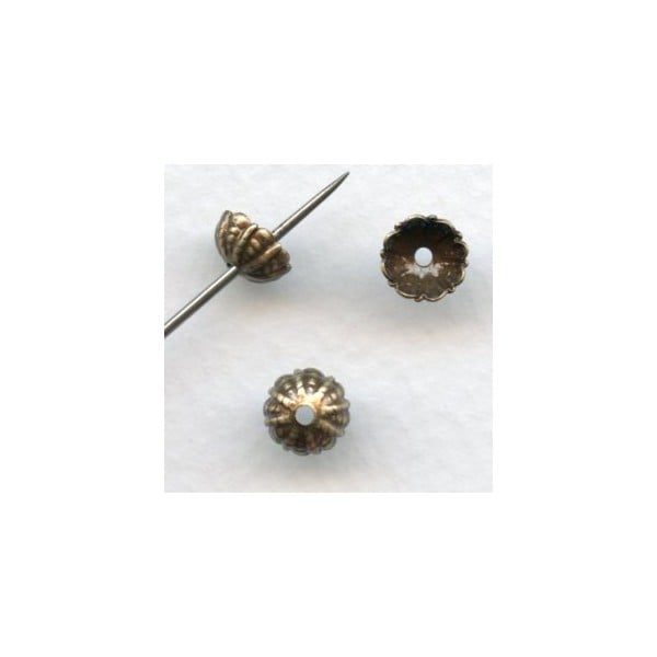 Fluted Bead Caps 7.5mm Oxidized Brass (12)