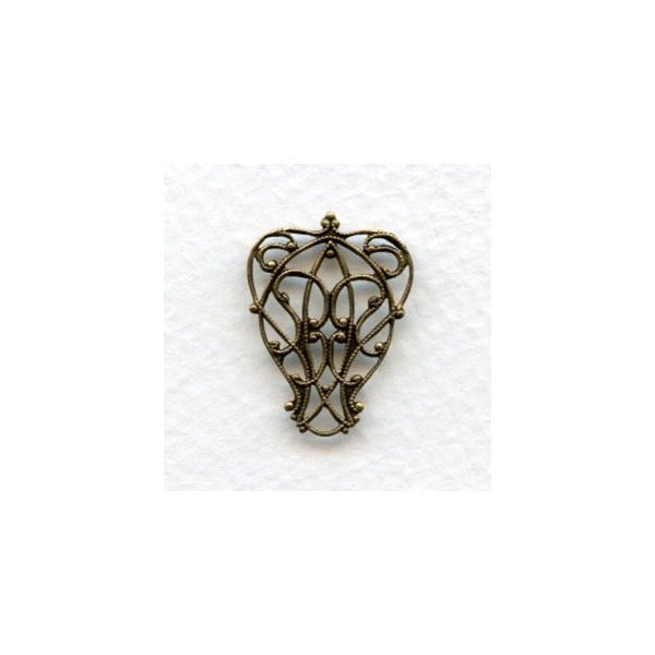 Pear Shape Filigree Connectors Oxidized Brass (6)