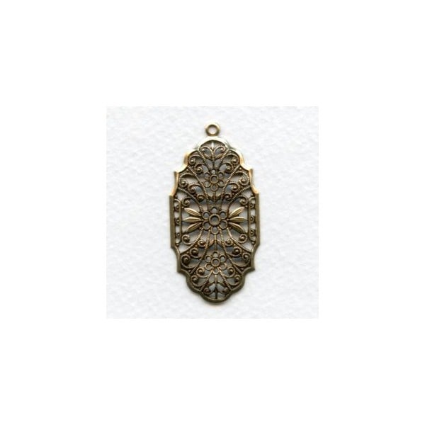 European Filigree Oval Pendant 45mm Oxidized Brass (1)