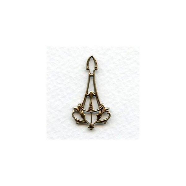 Delicate Art Nouveau Pendant Drops Oxidized Brass (6)