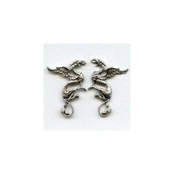 Medieval Style Griffin Stampings Oxidized Silver (1 set)
