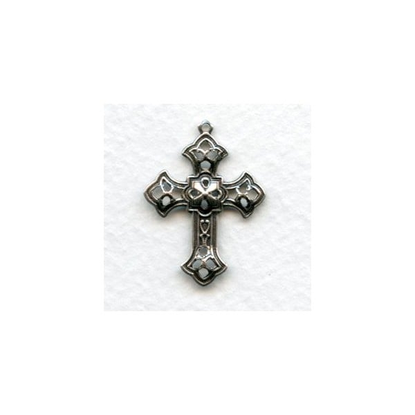 Filigree Cross Pendants Oxidized Silver 26mm (12)