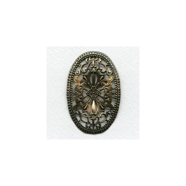 ^Vintage Ornate Oval Stamping 54mm Oxidized Brass (1)
