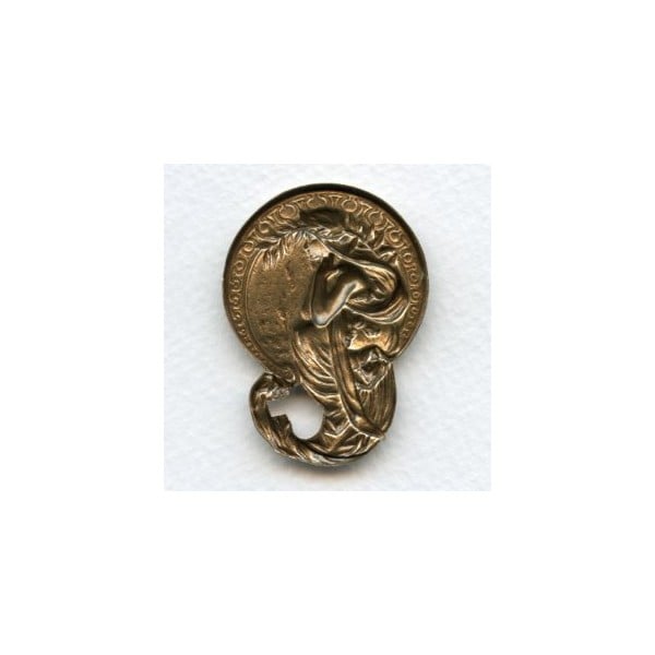 Art Nouveau Maiden Medallion in Oxidized Brass (1) - Image 2