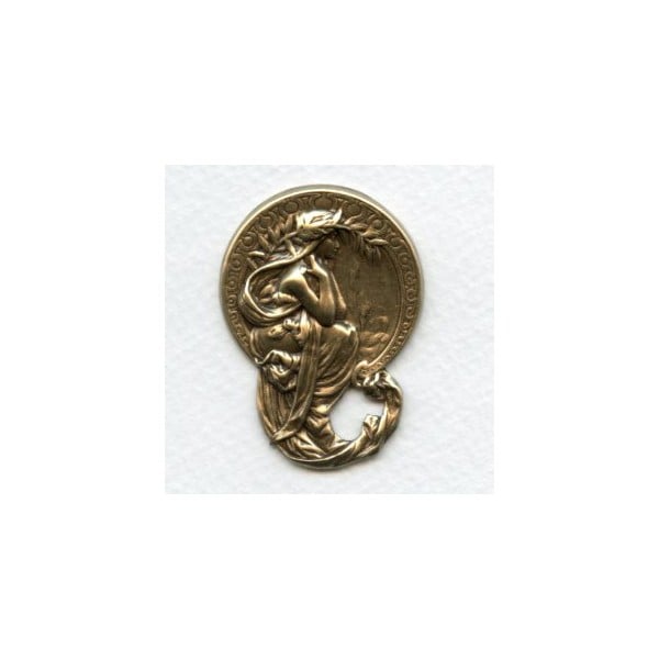 Art Nouveau Maiden Medallion in Oxidized Brass (1)