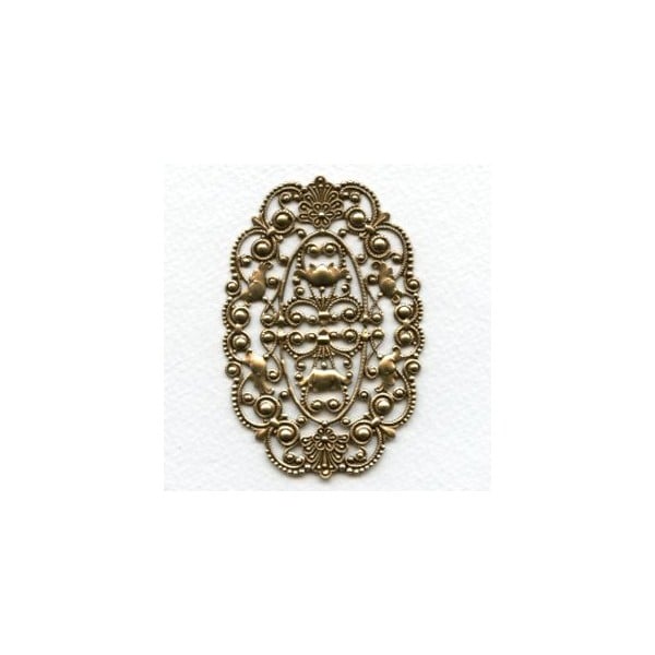 Grand Oval Filigree Oxidized Brass Stamping (1)