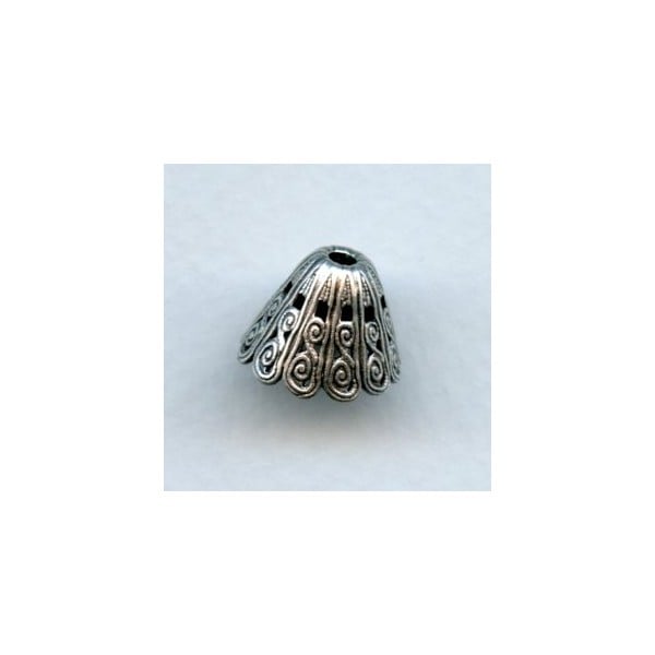 Grand Victorian Filigree Bead Cap 14x10mm Oxidized Silver (1)