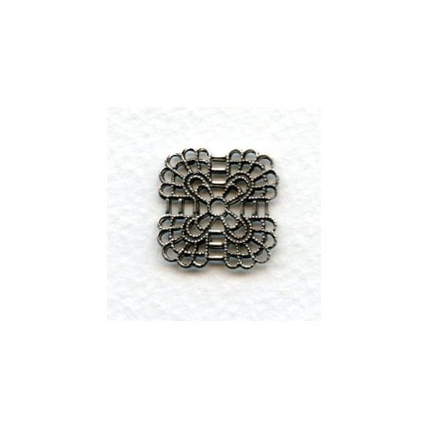 Rounded Square Filigree Connectors Oxidized Silver (12)