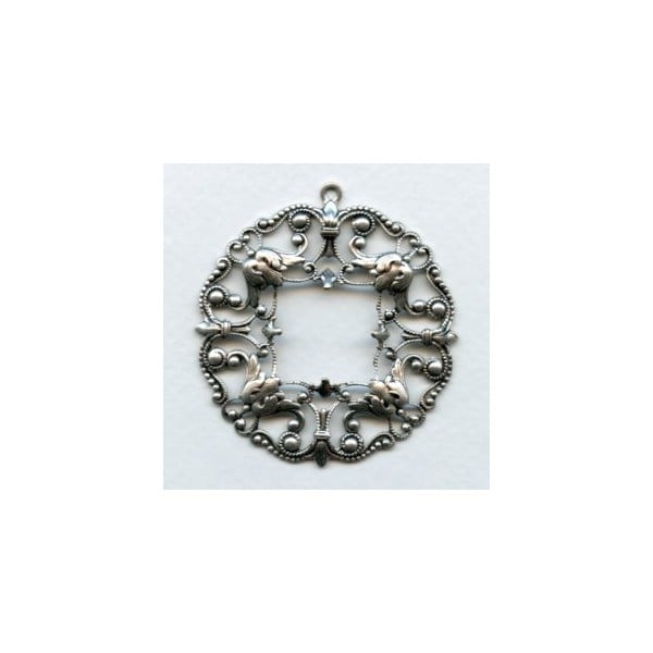 Ornately Detailed Filigree Pendant Frame Oxidized Silver (1)