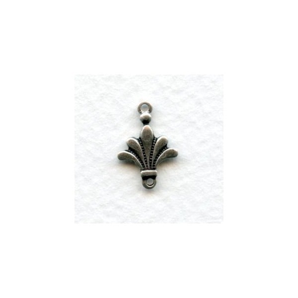 Fleur-de-lis Connectors 2 Loops Solid Oxidized Silver (6)