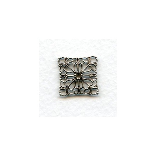 Square Flat Filigree Connector Oxidized Silver (12)
