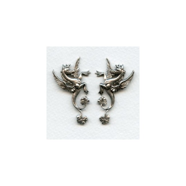 Hippocampus Mythical Seahorses Oxidized Silver (1 pair)