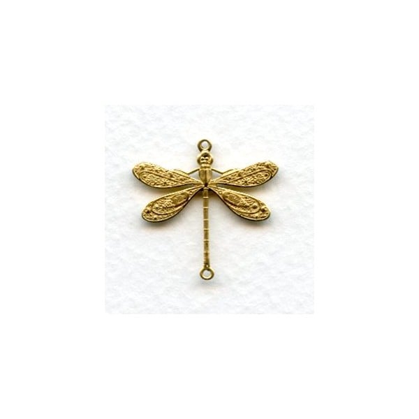 Victorian Style Dragonfly Connectors Raw Brass 24mm (3)