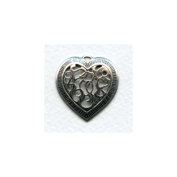 Detailed Heart Pendants Openwork Oxidized Silver 28mm (3)