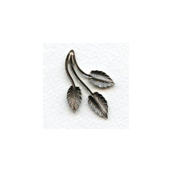 Three Leaf Spray Oxidized Silver Stampings 37mm (6) - Image 2