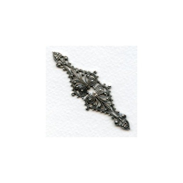 Filigree 68mm Long Narrow Bar Oxidized Silver (1)