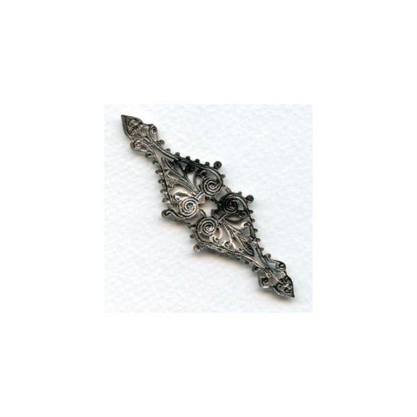 Filigree 68mm Long Narrow Bar Oxidized Silver (1) - Image 2